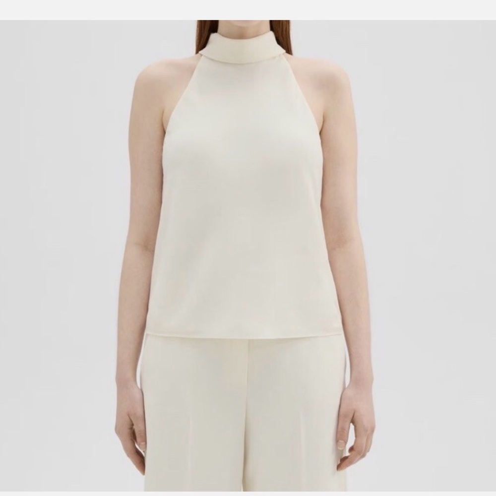 Theory Roll Neck Halter High-Neck Sleeveless Blouse NWT In Ivory Size XL - Picture 5 of 9